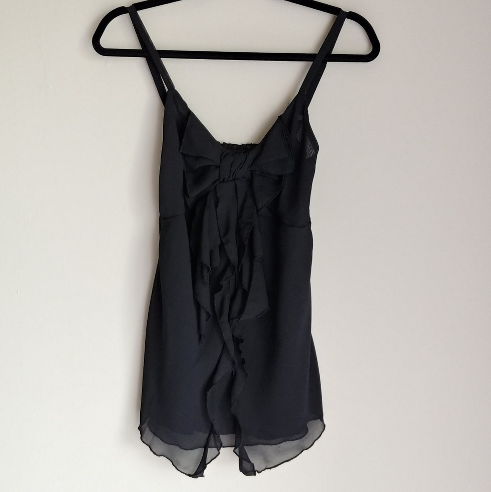 Black ruffle flowy dressy tank top with bow